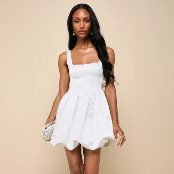Lulus White Puff Mini Dress - Picture 1 of 11